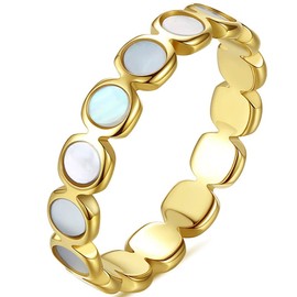 Jude Jewelers 4mm Stainless Steel Clam Shell Filled Eternity Style Wedding Band Statement Promise Anniversary Ring (Gold, 10)