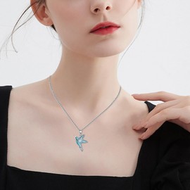 CUPENDA Hummingbird Necklaces 925 Sterling Silver Turquoise Hummingbird Pendant Necklace Hummingbird Jewellery Gifts for Women Girls Mom Hummingbirds Lovers