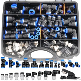 HOOTSUM 60 Pieces Push to Connect Fittings 1/8”, 1/4”, 3/8”, 1/2” for Air Line Tube, Quick Connect Air Hose Fittings