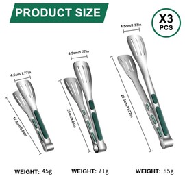 ZBKJYILF Pack of 3 Stainless Steel Food Tongs, Durable Kitchen Tongs, Suitable for Cooking, Baking, BBQ (Large, Medium, Small)