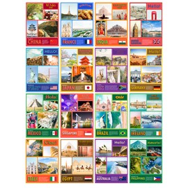 Wallbuddy Countries of the World Posters Pack of 12 | Social Studies Classroom Decorations | Famous Landmarks History Posters | Educational Posters World Travel Decor Unframed (12x16 Inches)