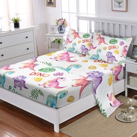 XYNHML Cute Dinosaur Fitted Sheet Set 4Pcs Dinosaurs Bed Sheets Twin Wild Animal Pattern Bedding Set for Boys Teens Adult Includes 1 Fitted Sheet,1 Flat Sheet,2 Pillowcases