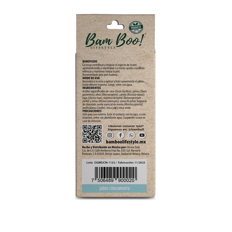 Jabón Artesanal Natural Chocomenta 100 g Bam Boo! Lifestyle