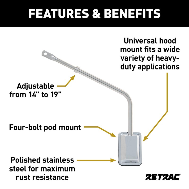 Retrac 604696 Hood-Mount Stainless Steel Safety Mirror Mounting Assembly, 14