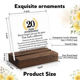 Juoqg Congratulations 20 Years Work Anniversary Acrylic Sign with Wooden Stand, Twenty Year Plaque for Employee, 20th Work Anniversary Plaque Gifts, 20 Years of Service Gifts for Staff Coworker