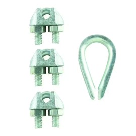Everbilt 8 PIECES Everbilt 1/4in. Zinc-Plated Finish 6 clamps & 2 thimble Rope Clamp Set