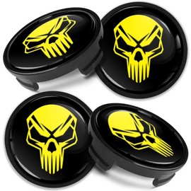 Biomar Labs 4 x Center Hubcaps, Compatible with Ford Centre Caps for Alloy Wheels, 54 mm, Skull, Toxic, Black CF 27