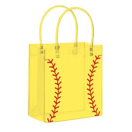 Whaline 12 Pcs Softball PVC Gift Bags Sports Ball Party Favor Bags with Handles Yellow Red Reusable Clear Treat Tote Bag for Birthday Holiday Sports Events