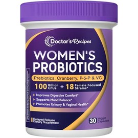 Doctor's Recipes Probiotics for Women, 100 Billion CFU, 18 Probiotic Strains, Prebiotics, Cranberry, P-5-P & VC, Vaginal, Digestive & Immune Support, 