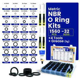 O Ring Kit - 1560 Pcs 32 Size - Nitrile Rubber O Rings Assortment Kit + 4 Hook Set & Grease Tube – for Automotive, Plumbing, Pressure Washer, Air or Gas Sealing Connections (O Rings 1560 Pcs)