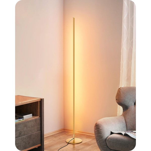 EDISHINE Corner Floor Lamp, Minimalist Dimmable Lighting with Remote, Standing LED 57.5 Inches Tall Floor Lamp for Living Room, Bedroom, Home Office, 7 Color Temperature 2700~6000K (Gold)