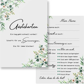 Szhhrxi Pack of 50 Wedding Guest Cards to Fill in, Time Capsule Cards Eucalyptus - Bride and Groom Memory Cards - Guest Game - Wedding Anniversary Keepsake - Guest Book - 10 Years After - Rose Wedding