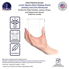 2 Pack Clear Acrylic Riser Display Table 4 Inch Wide Merchandising Showcase One Piece Bench Retail Stores and Boutiques Throne Counter Tabletop Platform