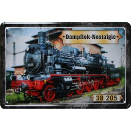 WOGEKA ART Retro Tin Sign - Steam Train Nostalgia 38 205 - Nostalgia Decorative Sign as Gift Idea for Railway Fans for Birthday Christmas 20 x 30 cm Metal Sign 689
