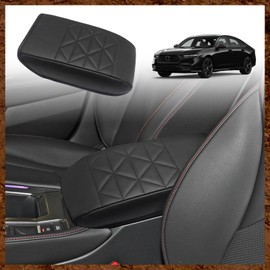 Muslogy for Accord 2026 2025 2024 2023 Center Console Cover Armrest Pad Vegan Leather Extra Soft Armrest Lid Protector Compatible with Honda Accord LX EX Sport Hybrid EX-L Sport-L Touring (V2 Black)
