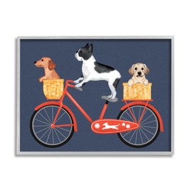 Stupell Industries Dog Bicycle Trio Puppy Baskets Red Bike Grey Framed Wall Art, 20 x 16, Blue