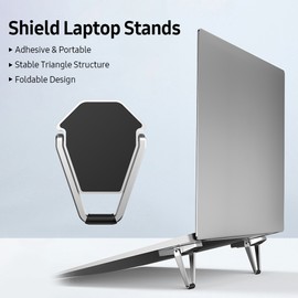Shield Laptop Stands Invisible Portable Lightweight Stands Adhesive Foldable Notebook Stands Stable Triangle Structure, Silver