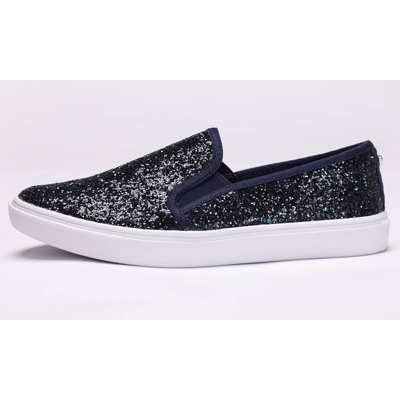 FEVERSOLE Mocasines planos informales para mujer, Escarcha azul marino, 8