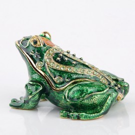 Large Frog Trinket Box Hinged Jewelry Boxes Hand-Painted Enameled Green Frog Trinket Box with Crystals, Decorative Jewelry Storage for Rings Earrings Collectible Animal Figurine Gifts Home Decor