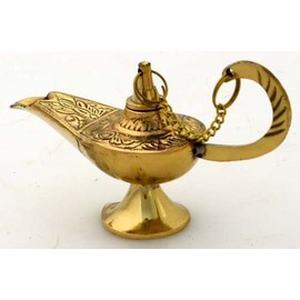 Vrinda® Brass Aladdin Genie Lamp Incense Burner – Magic Genie Lamp Pot with Exquisite Hollow Carved - Exquisite Decorative Piece for Aromatherapy, Home and Office Decor (Gold)