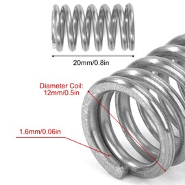 GUNGY Compression Spring Stainless Steel Spring Compression Springs 20 mm Wire Diameter 1.6 mm Outer Diameter 12 mm Length 20 mm Maximum Spring Force 5 kg Pack of 10