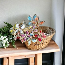 Butterfly Stem, Pick– Set of 5- Assorted Colors - HandCraft Butterflies on Stem - Wedding, Easter, Party, Gift, Spring Home Decor, HolidayTree Floral Jeweled Butterly Stems (HTP-52486, 5" Dia x 20"H)