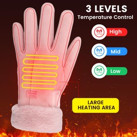 BESPORTBLE USB Heated Gloves for Women, Electric Hand Warmer Winter Warming Heating Glove with Adjustable Temperature, Suede Thermal Mittens for Walking Outdoor Driving, Pink