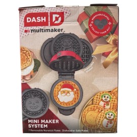 Dash Mini Waffle Maker Multi-Plate 7 Removable Plates Holiday Winter Storage Box