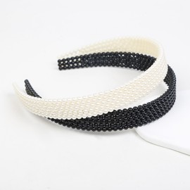 TEBIEKOY Plastic Headbands for Women Girls, 2 Pcs Pearl Like Hairbands Non Slip with Teeth Boho Elegant Headband Fashion Womens Hair Accessories