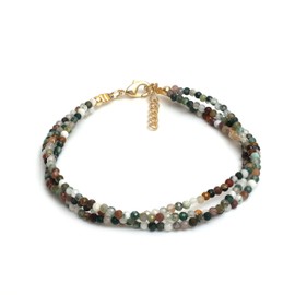 Gempires Moss Agate Beaded Bracelet, 3 Strand Bracelet, Multi Strand Bracelet, Natural Gemstone Jewelry, 14k Gold Plated, 8" Adjustable Chain, Gift for Her (Mossagate)