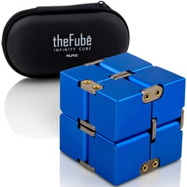PILPOC theFube Infinity Cube Fidget Desk Toy - Aluminum Infinite Magic Cube with Case, Sturdy, Heavy, Relieve Stress and Anxiety, for ADD, ADHD, OCD (Blue)