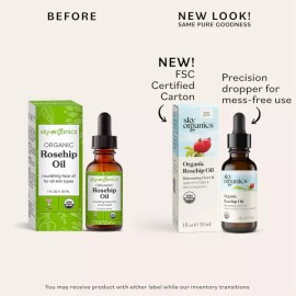 Sky Organics 스카이 스 여행 사이즈 리바이탈라이징 글로우 페이스 오일 얼굴용 로즈힙 - 모공을 막지 않고 영양을 Sky's Travel Size Revitalizing Glow Face Oil with Rosehip - Nourishment without Clogging Pores [Marula Oil]