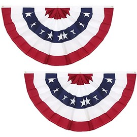 3 x 6 Ft American Pleated Fan Flag, USA Patriotic Half Fan Bunting Flag, Decoration Flags (Set of 2)