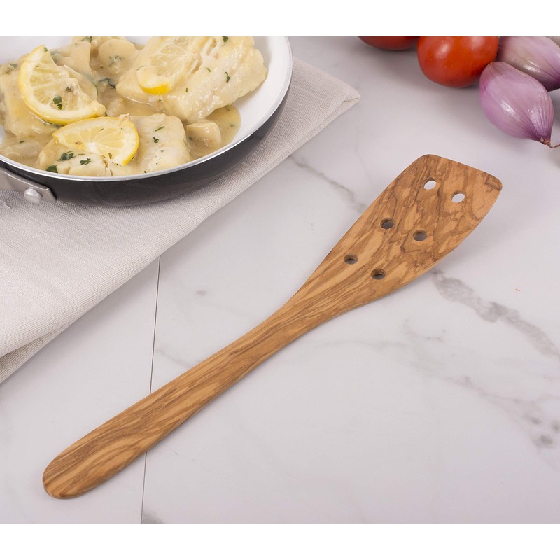 Eddingtons Italian Olive Wood Pierced Spatula, 12-Inch