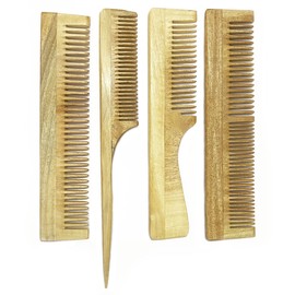 VedaZest Neem Wood Hair Comb Set for Growth, Handmade in India, Women & Men, Brown, Kachi Neem Kangi Kanghi for Hair - Handmade Wooden Comb in India