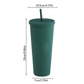 TWSOUL Studded Cup Tumbler 710ml Studded Tumbler with Lid and Straw Reusable Cold Cup for iced Coffee Double Walled Plastic Water Bottl (Dark Green)