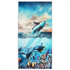 Zomer Beach Towel 70 x 140 cm, Printed Microfibre Bath Towel Whale & Underwater World