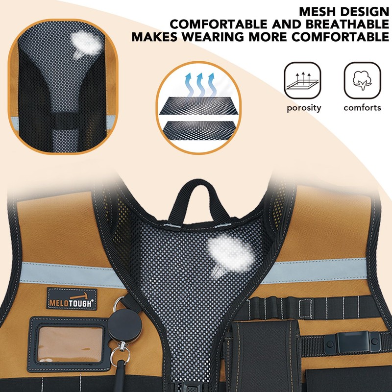 MELOTOUGH Tool Vest for Men Reflective Safety Tool Vest with