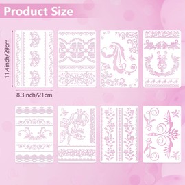 16 Pieces Flower Border Stencils Mandala Stencils Reusable Floral Mandala Laser Cut Painting Templates for DIY Wall Tile Furniture Canvas Craft Stencils Outdoor Indoor Decoration, 11.4 x 8.3 Inch