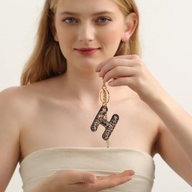 Winssigma Leopard Letter Keychain for Women, PU leather Initial Letter Keyring Keychain Accessories Purse Handbags Charm(Letter H)