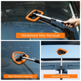 Qydipclin 10pcs Windshield Cleaning Tool Inside Car Window Cleaner Wash Kit with 4 Reusable Microfiber Pads 1 Spray Bottle and Extendable Handle Interior Auto Glass Wiper Kit, Orange