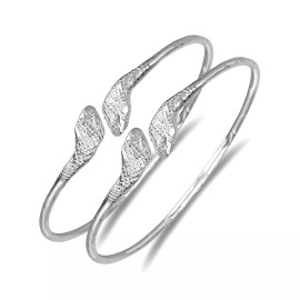 Better Jewelry Snake Ends .925 Sterling Silver West Indian Bangles, 1 pair