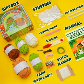 Imcrasy Crochet Kit | Crochet Kit for Beginners | Beginner Crochet Kit with Step by Step Video Lessons | 6 PC Cute Potted Plants Crochet Kit with Complete Crochet Accessories(40%+ Yarn)| WhiteBrown