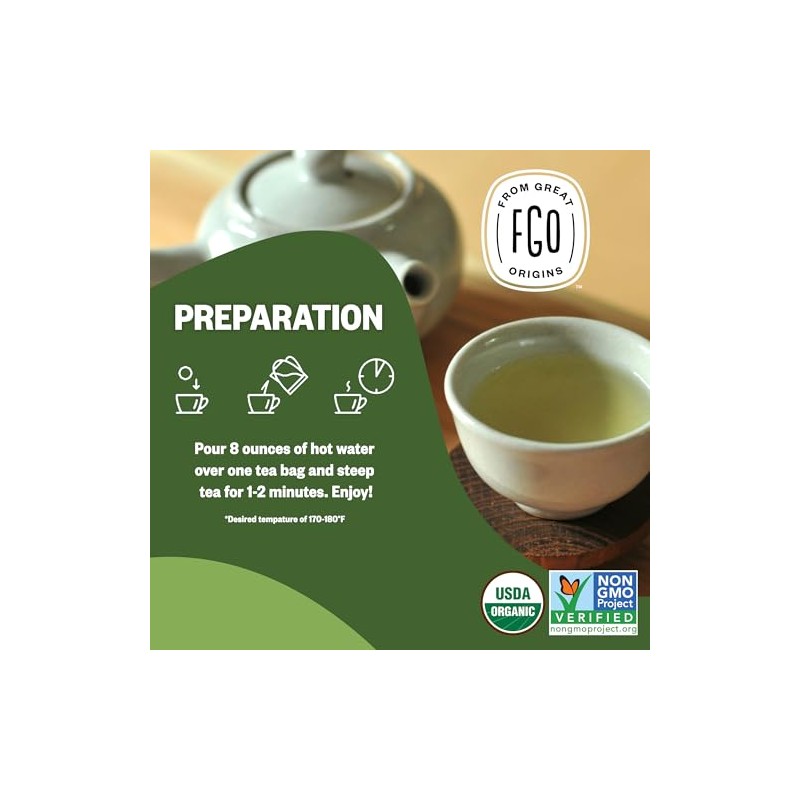 FGO Té Matcha y Verde Japonés Orgánico, 100 Bolsitas de