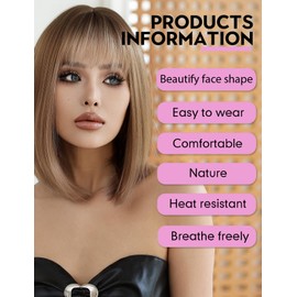 WOKESTAR Blonde Bob Wigs for Women Synthetic Wig with Fringe