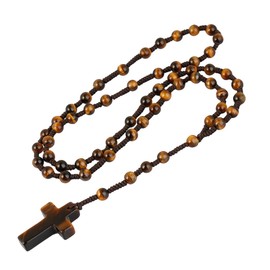 KYEYGWO Crystal Cross Pendant for Men Women, Rosary Pendant Religious Jewellery Holy Religious Prayer Catholic Prayer Necklace Amulet, Tiger's Eye Stone