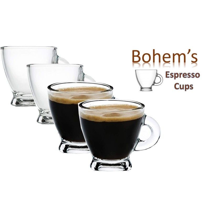 BOHEM'S Espresso Cups, 3.2 oz Small Demitasse Clear Glass Espresso
