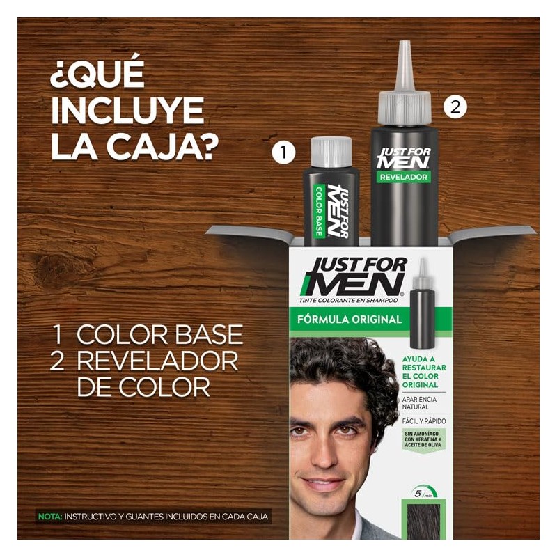 Just For Men Shampoo Tinte Cubre Canas, Castaño Negro H50,