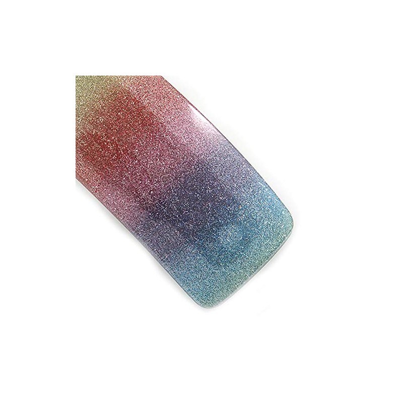 'Rainbow' Glitter Acrylic Square Barrette/Hair Clip In Silver Tone -