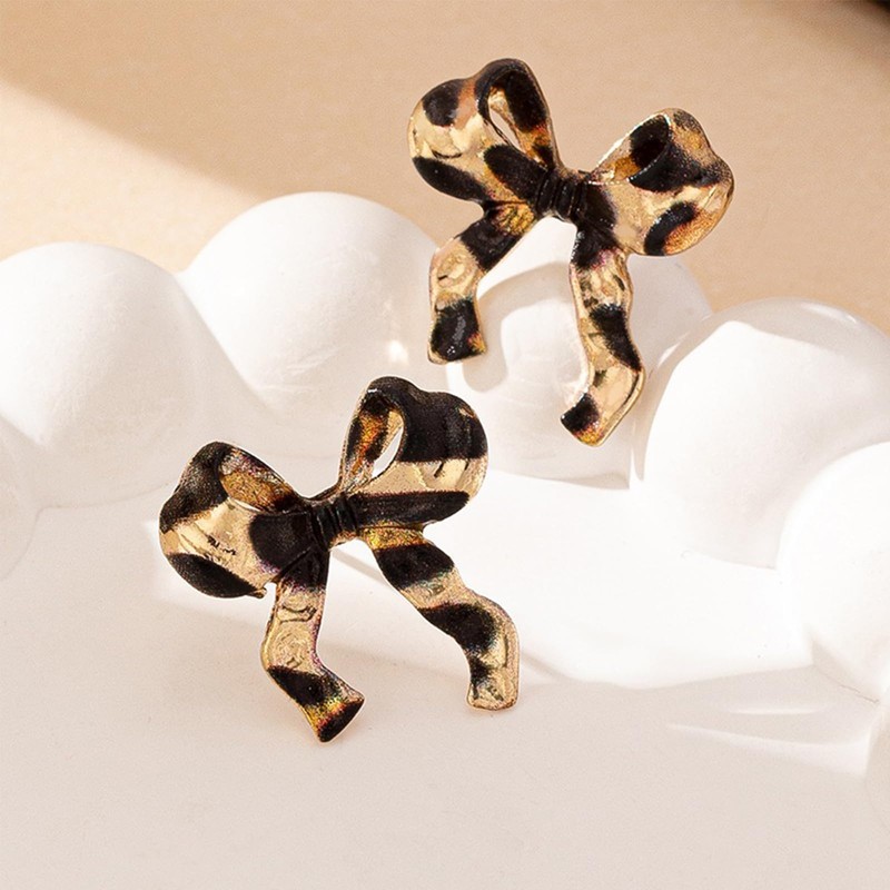 Boho Leopard Bow Earrings for Women Leopard Bowknot Statement Earrings